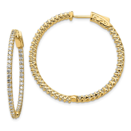 Million Charms 14k Yellow Gold Diamond Round Hoop with Safety Clasp Earrings, 30mm x 30mm