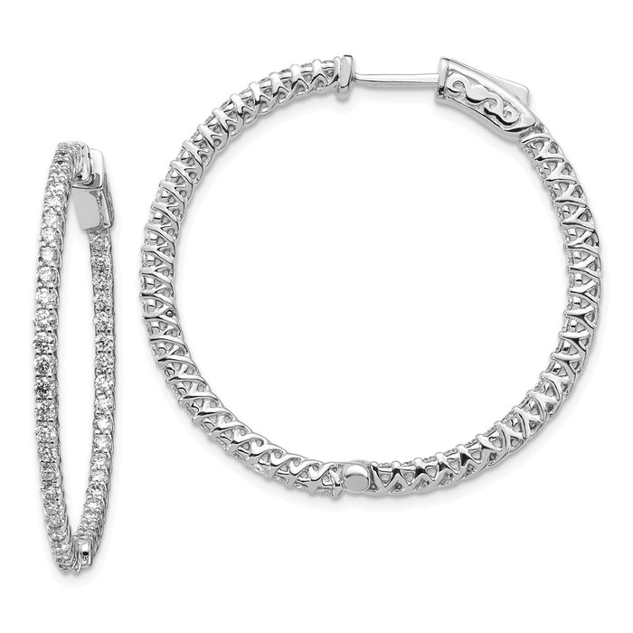 Million Charms 14k White Gold Diamond Round Hoop with Safety Clasp Earrings, 30mm x 30mm