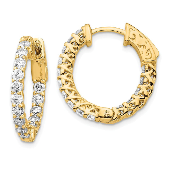 Million Charms 14k Yellow Gold Diamond Round Hoop with Safety Clasp Earrings, 14mm x 14mm