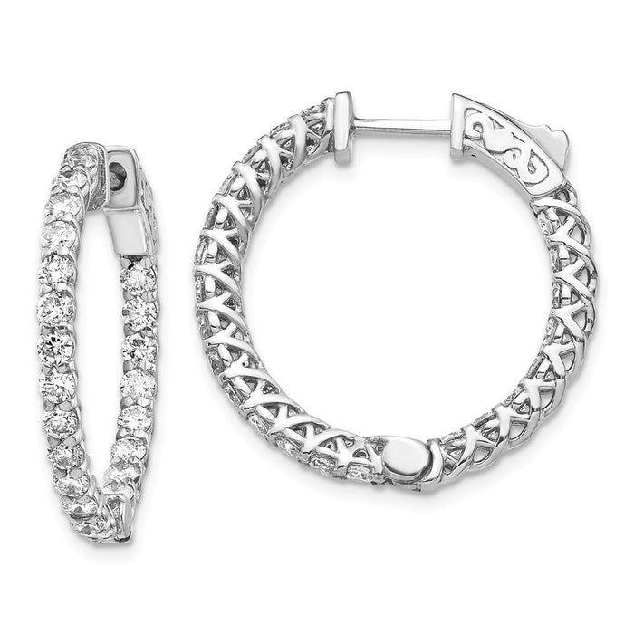 Million Charms 14k White Gold Diamond Round Hoop with Safety Clasp Earrings, 19mm x 19mm