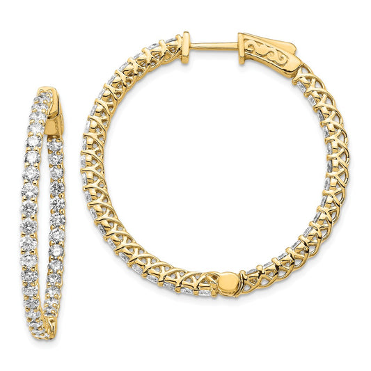 Million Charms 14k Yellow Gold Diamond Round Hoop with Safety Clasp Earrings, 37mm x 37mm
