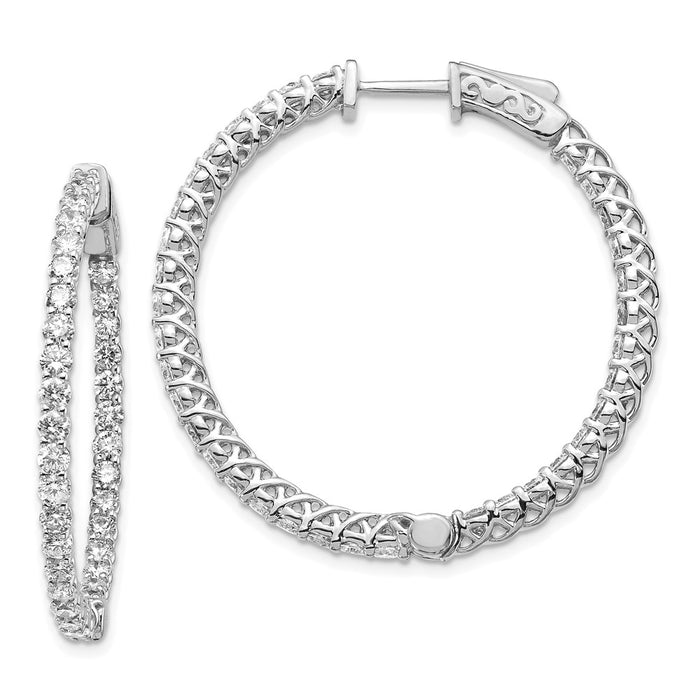 Million Charms 14k White Gold Diamond Round Hoop with Safety Clasp Earrings, 37mm x 37mm