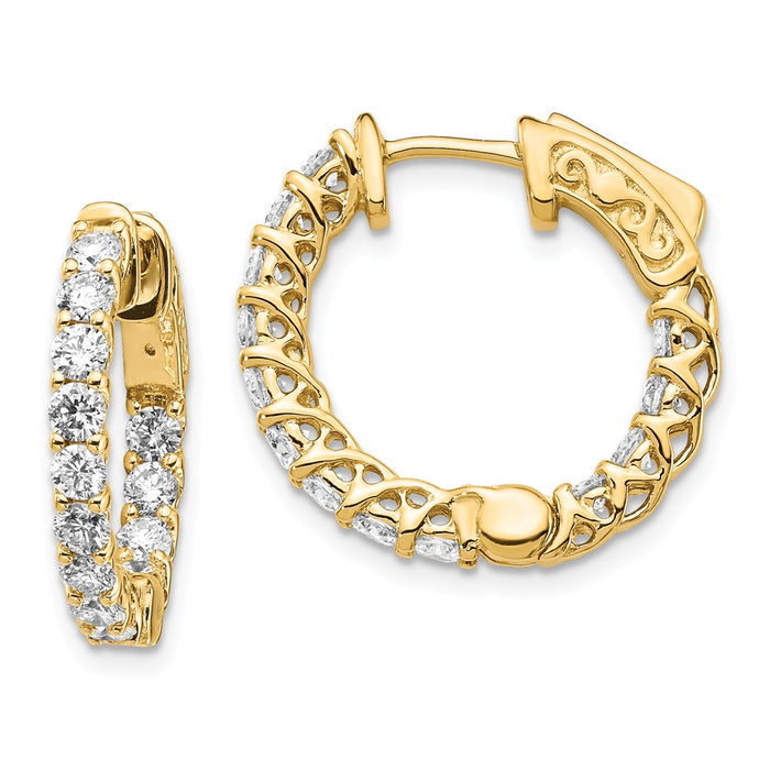 Million Charms 14k Yellow Gold Diamond Round Hoop with Safety Clasp Earrings, 14mm x 14mm