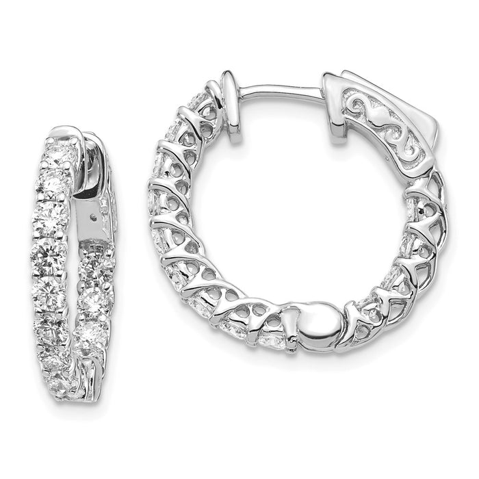 Million Charms 14k White Gold Diamond Round Hoop with Safety Clasp Earrings, 14mm x 14mm