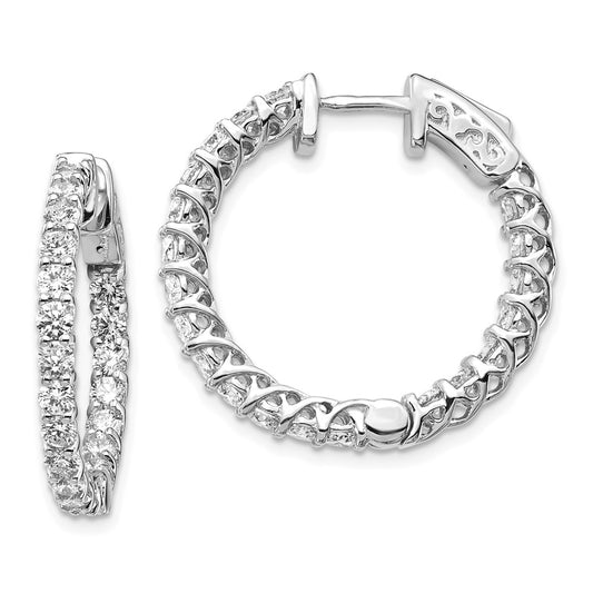 Million Charms 14k White Gold Diamond Round Hoop with Safety Clasp Earrings, 19mm x 19mm