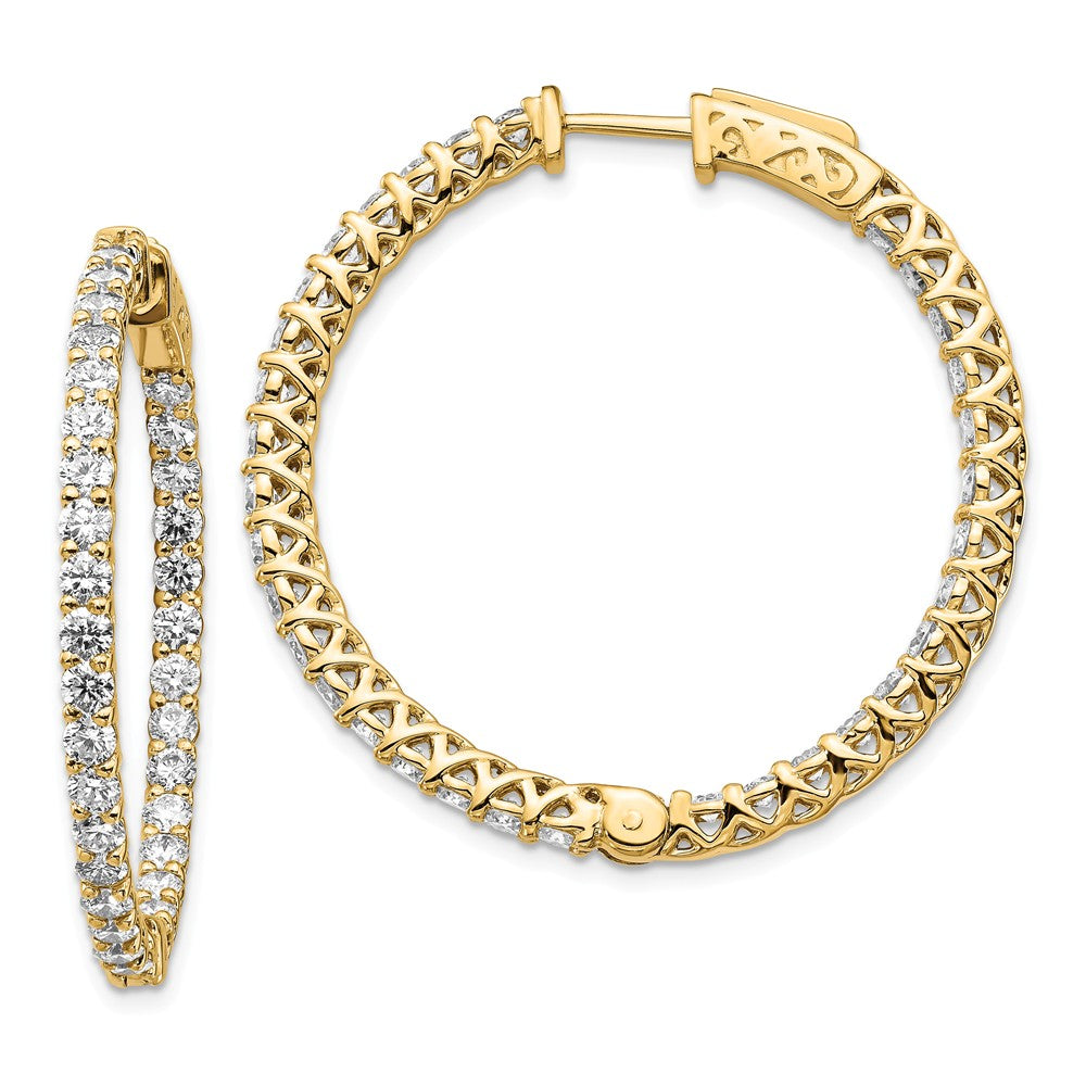 Million Charms 14k Yellow Gold Diamond Round Hoop with Safety Clasp Earrings, 30mm x 30mm