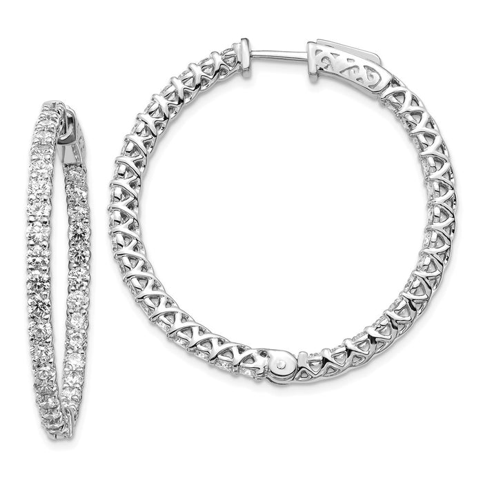 Million Charms 14k White Gold Diamond Round Hoop with Safety Clasp Earrings, 30mm x 30mm