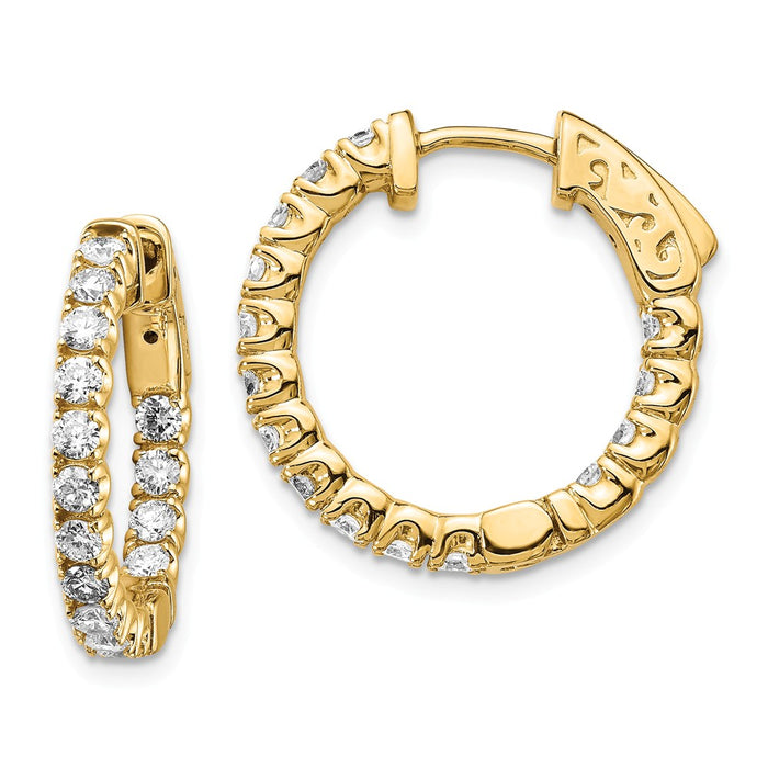 Million Charms 14k Yellow Gold Diamond Round Hoop with Safety Clasp Earrings, 15mm x 15mm