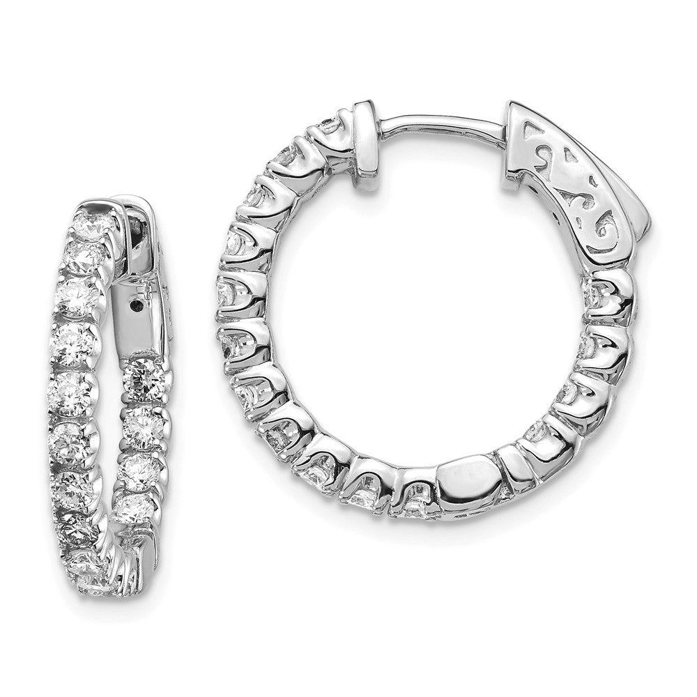 Million Charms 14k White Gold Diamond Round Hoop with Safety Clasp Earrings, 15mm x 15mm