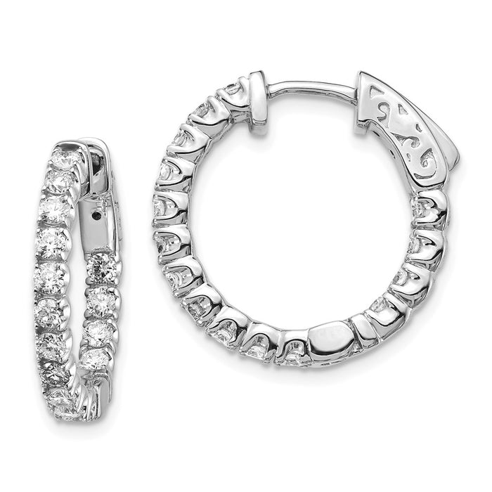 Million Charms 14k White Gold Diamond Round Hoop with Safety Clasp Earrings, 15mm x 15mm