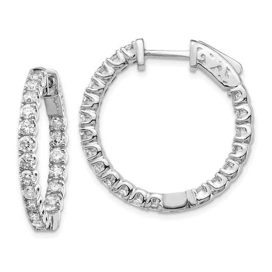 Million Charms 14k White Gold Diamond Round Hoop with Safety Clasp Earrings, 19mm x 19mm