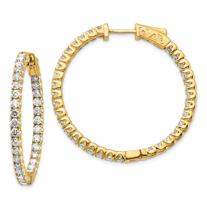 Million Charms 14k Yellow Gold Diamond Round Hoop with Safety Clasp Earrings, 29mm x 29mm
