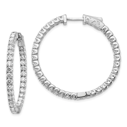 Million Charms 14k White Gold Diamond Round Hoop with Safety Clasp Earrings, 29mm x 29mm