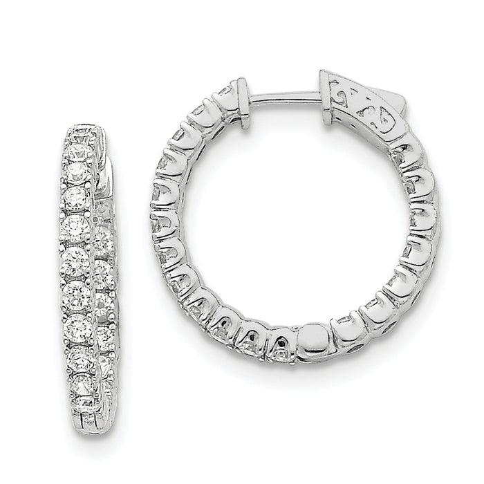 Million Charms 14k White Gold Diamond Round Hoop with Safety Clasp Earrings, 19mm x 19mm