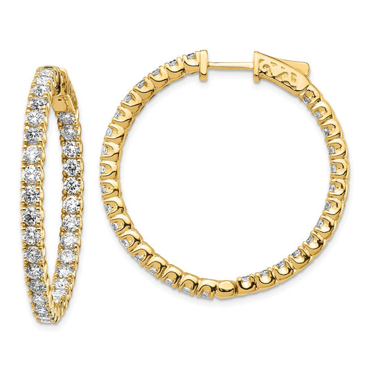 Million Charms 14k Yellow Gold Diamond Round Hoop with Safety Clasp Earrings, 28mm x 28mm