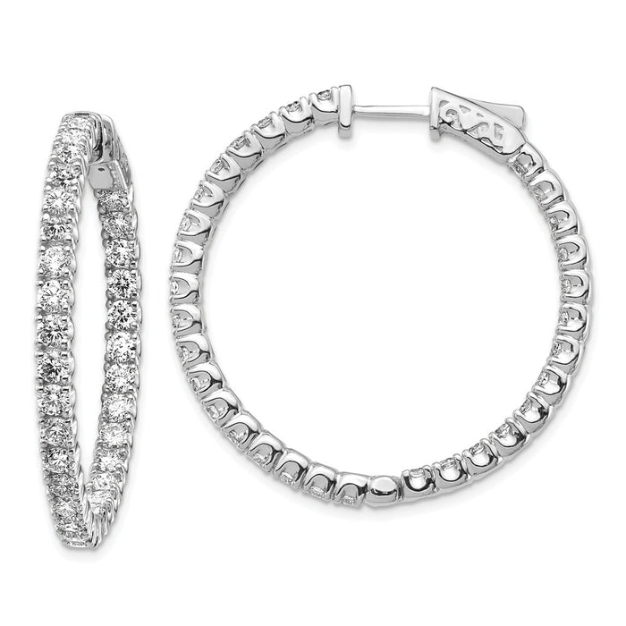 Million Charms 14k White Gold Diamond Round Hoop with Safety Clasp Earrings, 28mm x 28mm