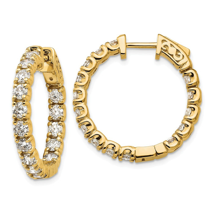 Million Charms 14k Yellow Gold Diamond Round Hoop with Safety Clasp Earrings, 15mm x 15mm