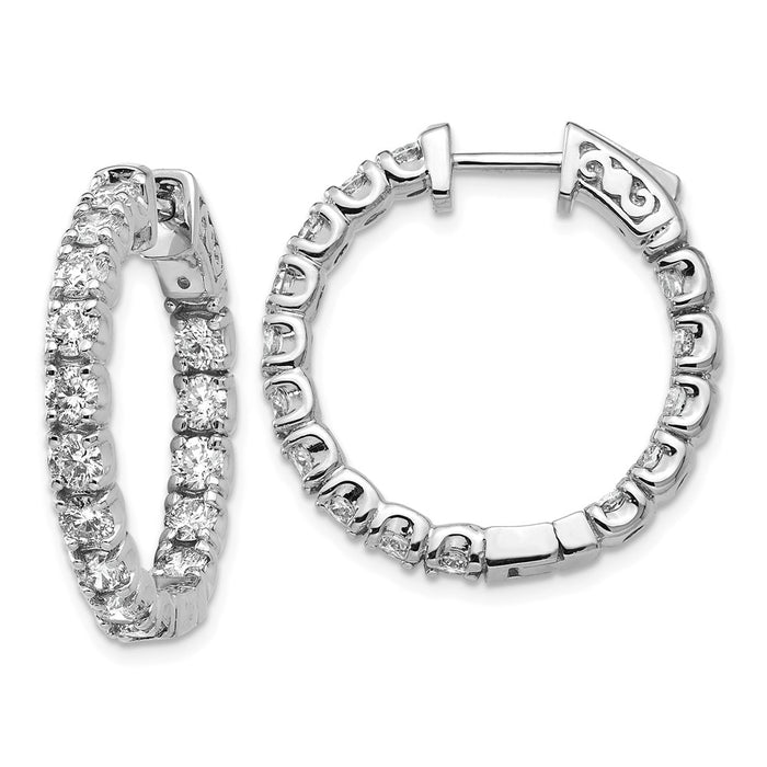 Million Charms 14k White Gold Diamond Round Hoop with Safety Clasp Earrings, 15mm x 15mm