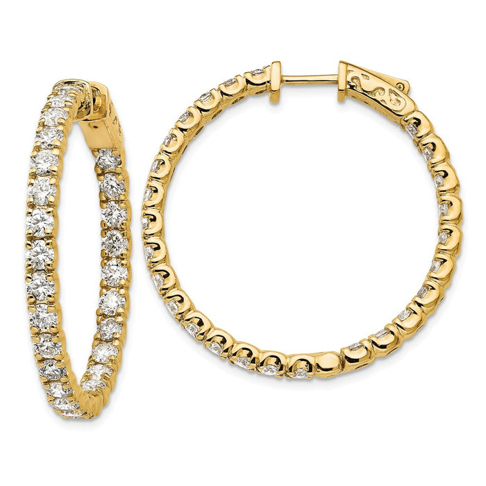 Million Charms 14k Yellow Gold Diamond Round Hoop with Safety Clasp Earrings, 29mm x 29mm