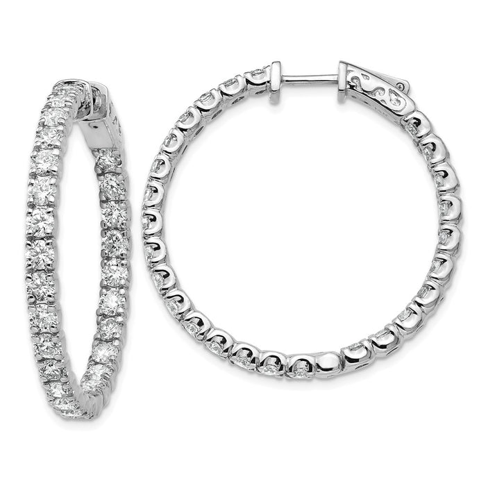 Million Charms 14k White Gold Diamond Round Hoop with Safety Clasp Earrings, 29mm x 29mm