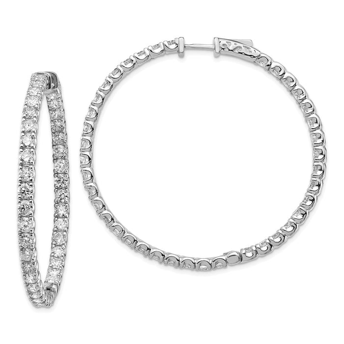 Million Charms 14k White Gold Diamond Round Hoop with Safety Clasp Earrings, 43mm x 43mm