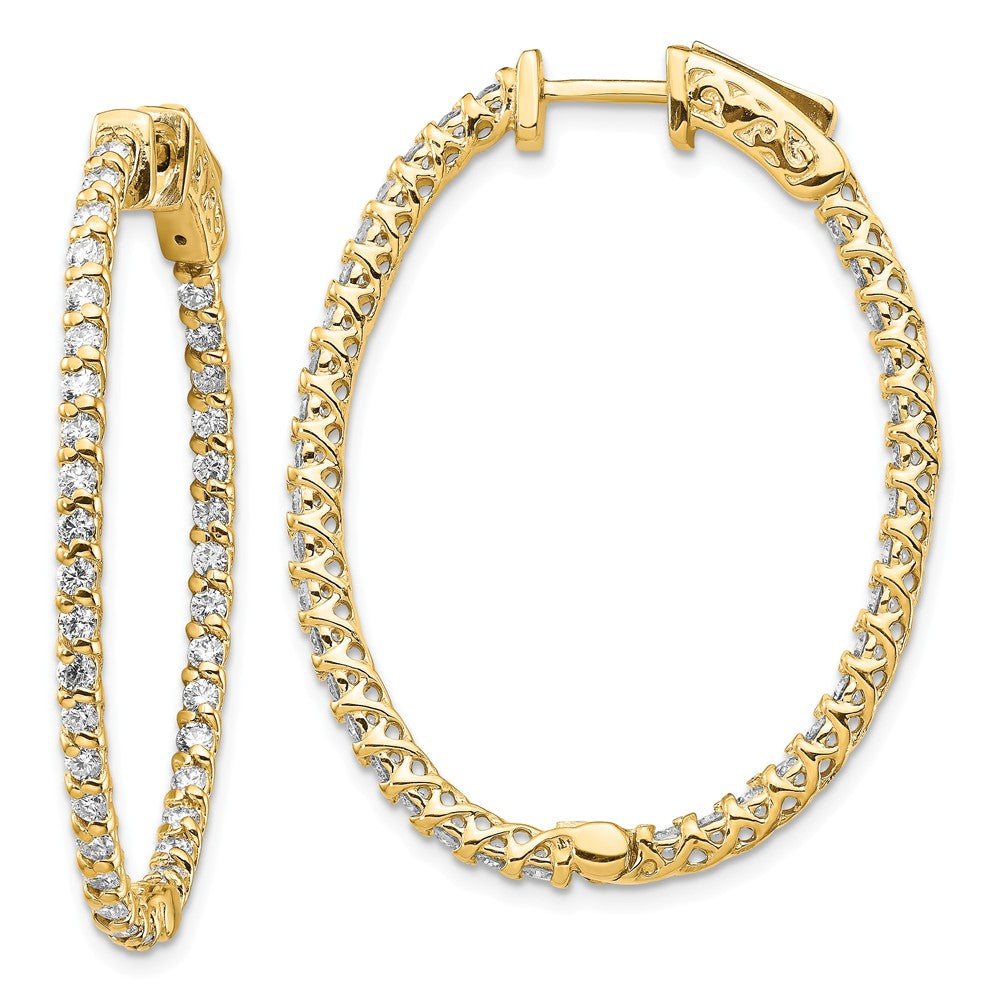 Million Charms 14k Yellow Gold Diamond Oval Hoop with Safety Clasp Earrings, 39mm x 29mm
