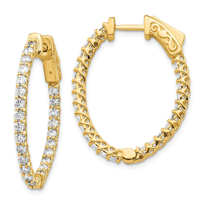 Million Charms 14k Yellow Gold Diamond Oval Hoop with Safety Clasp Earrings, 31mm x 23mm