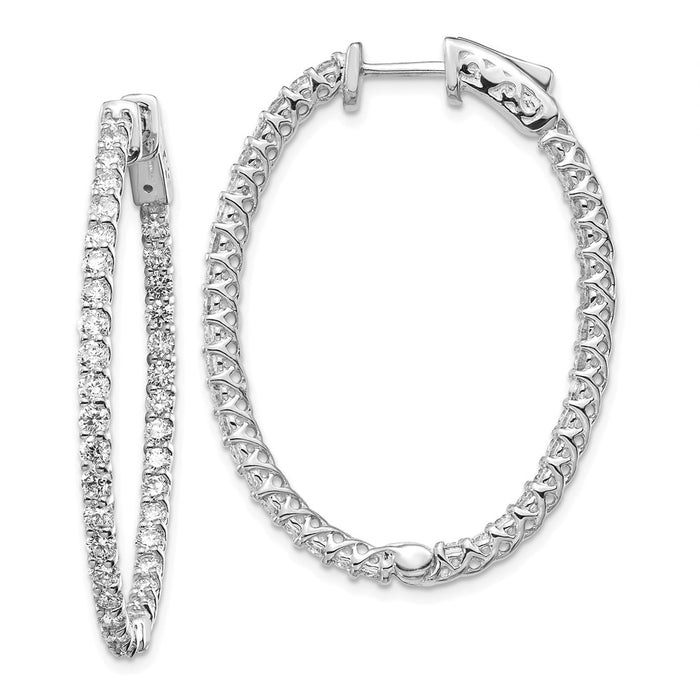 Million Charms 14k White Gold Diamond Oval Hoop with Safety Clasp Earrings, 39mm x 29mm