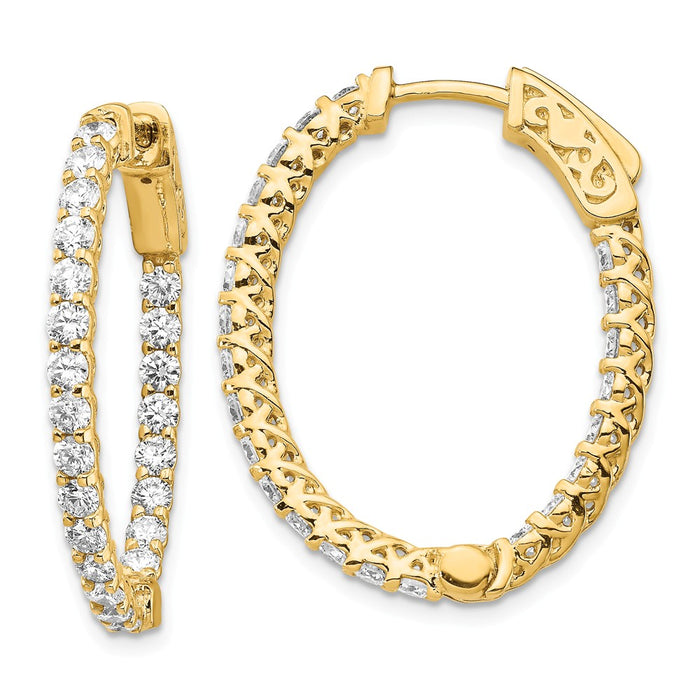 Million Charms 14k Yellow Gold Diamond Oval Hoop with Safety Clasp Earrings, 30mm x 23mm