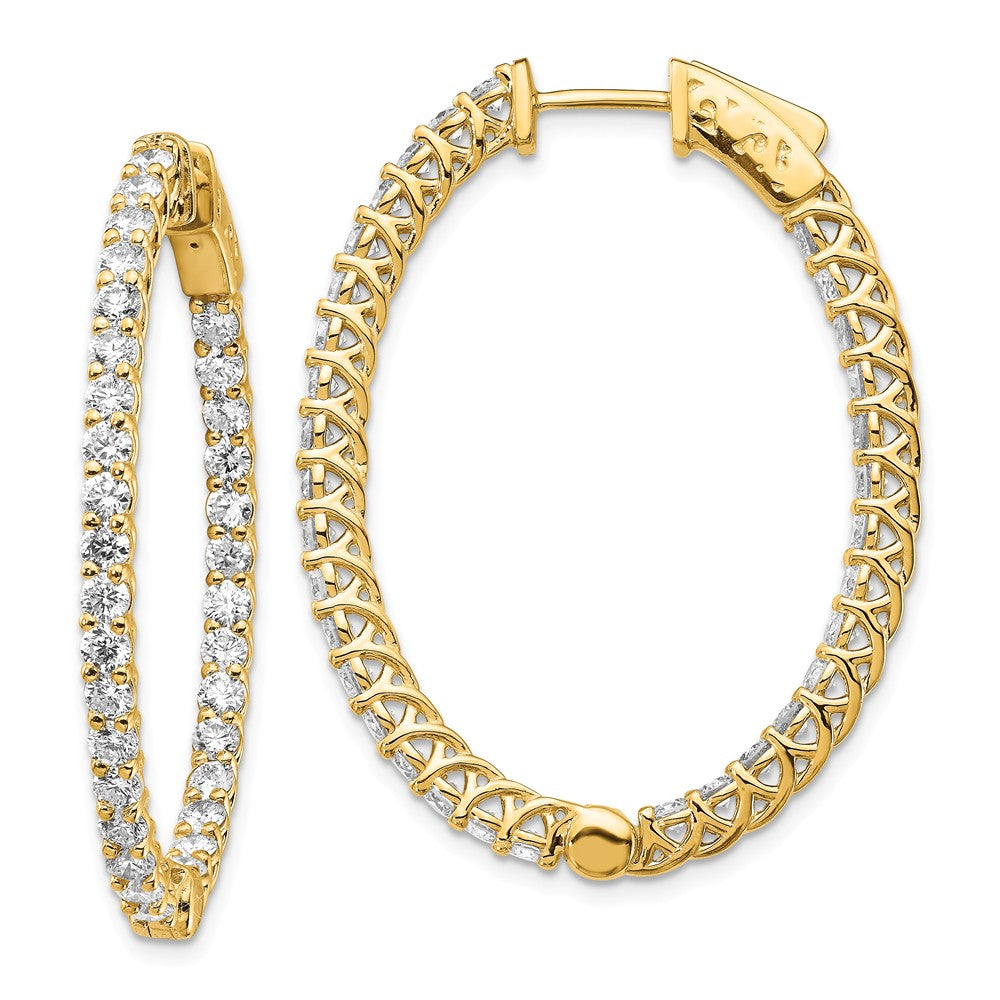 Million Charms 14k Yellow Gold Diamond Oval Hoop with Safety Clasp Earrings, 42mm x 31mm