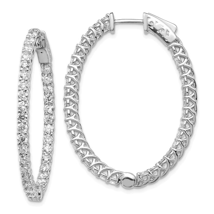 Million Charms 14k White Gold Diamond Oval Hoop with Safety Clasp Earrings, 42mm x 31mm