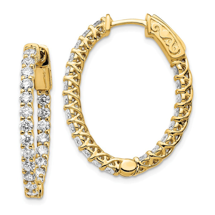 Million Charms 14k Yellow Gold Diamond Oval Hoop with Safety Clasp Earrings, 30mm x 23.5mm