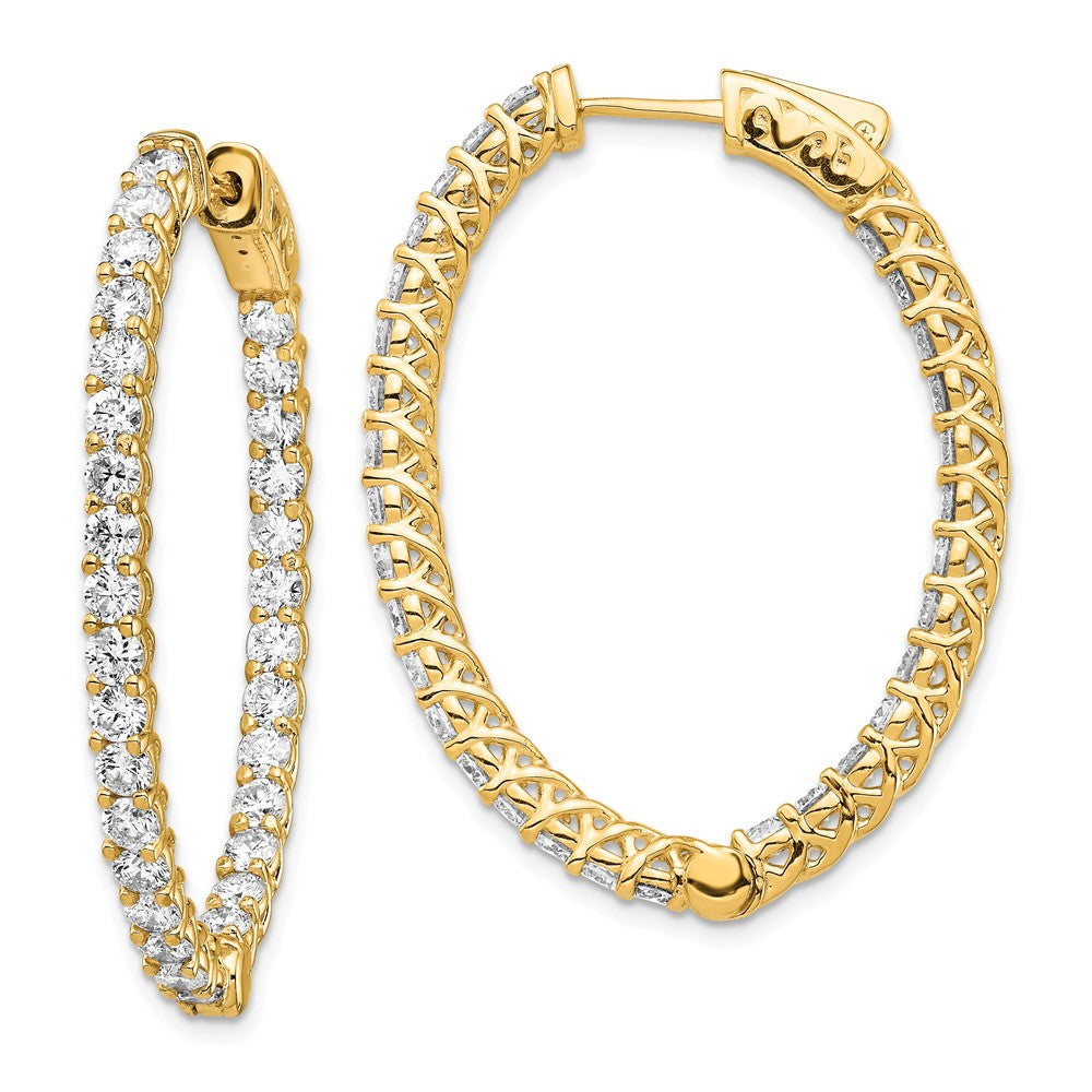 Million Charms 14k Yellow Gold Diamond Oval Hoop with Safety Clasp Earrings, 40mm x 29mm
