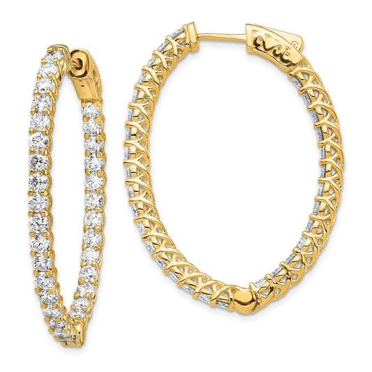 Million Charms 14k Yellow Gold Diamond Oval Hoop with Safety Clasp Earrings, 40mm x 29mm