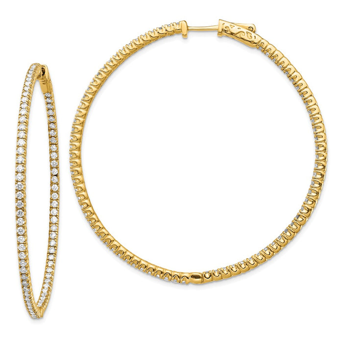 Million Charms 14k Yellow Gold Diamond Round Hoop with Safety Clasp Earrings, 49mm x 49mm