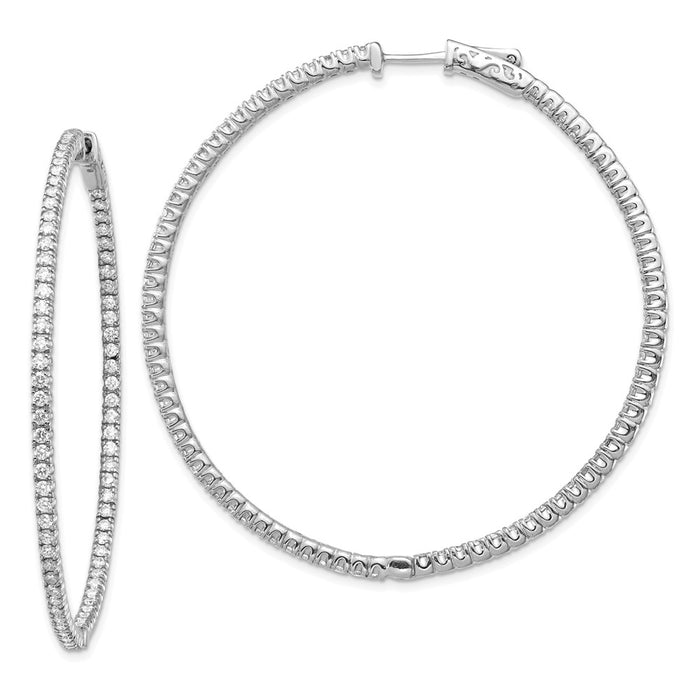 Million Charms 14k White Gold Diamond Round Hoop with Safety Clasp Earrings, 49mm x 49mm