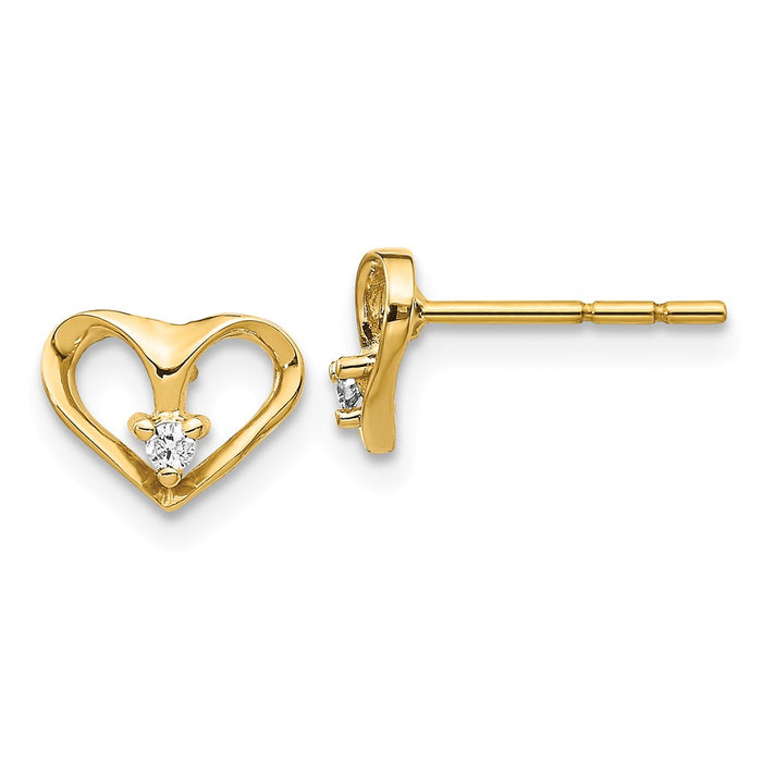 Million Charms 14k Yellow Gold Gold AA Diamond Heart Post Earrings, 7mm x 9mm