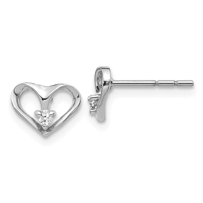 Million Charms 14k White Gold AAA Diamond heart earring, 7mm x 8mm