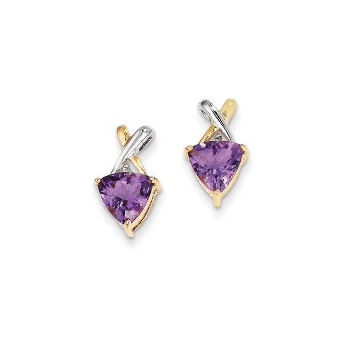 Million Charms 14k Yellow Gold & Rhodium Amethyst and White Topaz Trillion Post Earrings, 14mm x 8mm