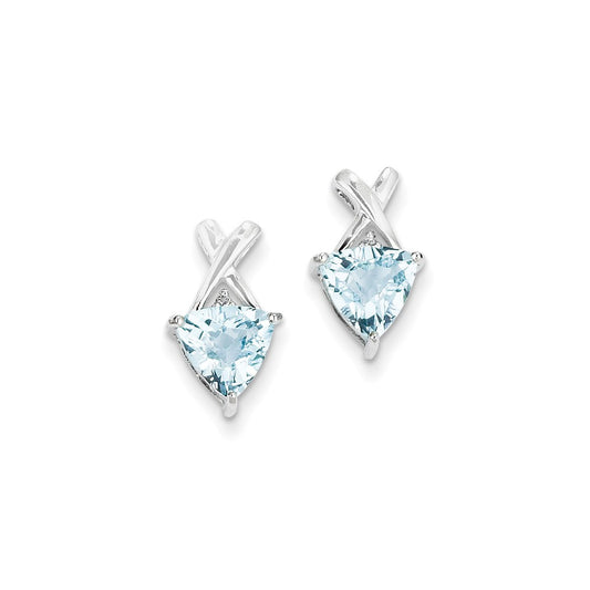 Million Charms 14k White Gold Blue Topaz and White Topaz Trillion Post Earrings, 13mm x 9mm