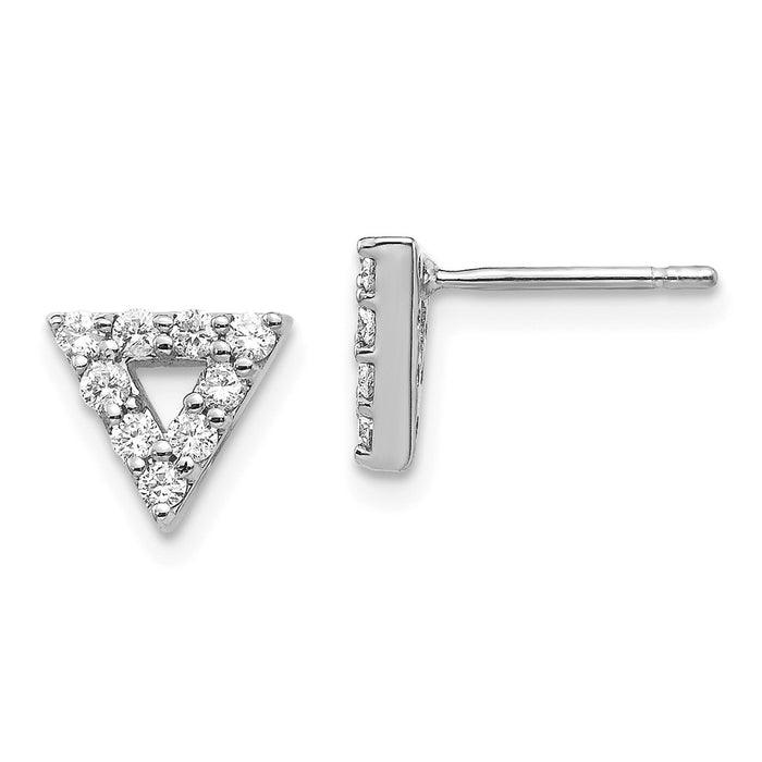 Million Charms 14k White Gold Diamond Triangle Open Earrings, 8mm x 8mm