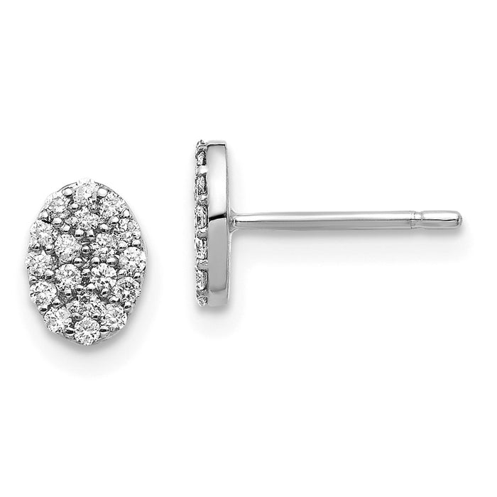 Million Charms 14k White Gold Diamond Cluster Oval Earrings, 5mm x 7mm