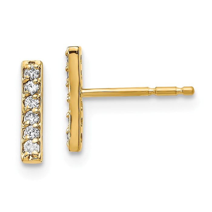 Million Charms 14k Yellow Gold Diamond Bar Earrings, 9.5mm x 2mm