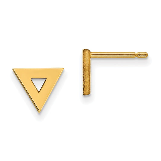 Million Charms 14k Yellow Gold Open Triangle Post Earrings, 8mm x 8mm