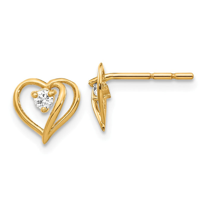 Million Charms 14k Yellow Gold AA Diamond Heart Earrings, 8mm x 8mm