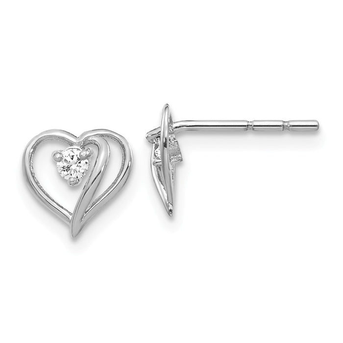 Million Charms 14k White Gold AA Diamond Heart Earrings, 8mm x 8mm