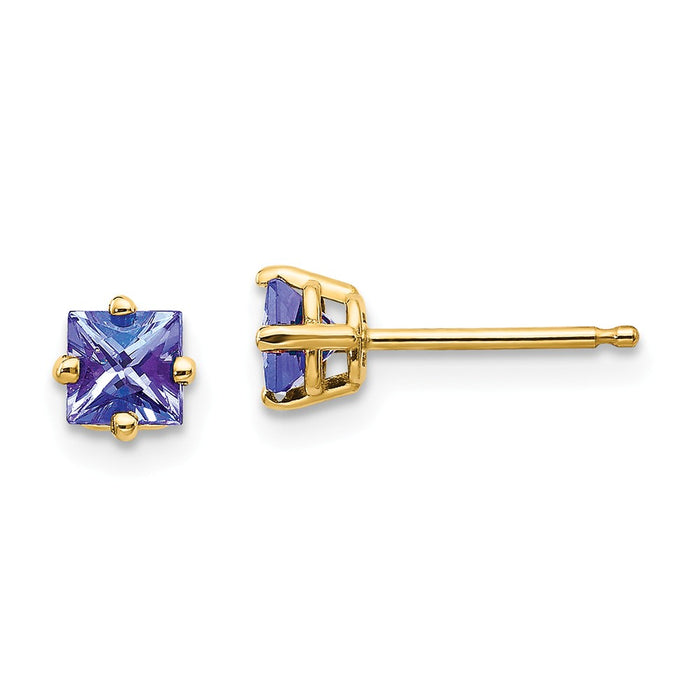 Million Charms 14k Yellow Gold Tanzanite Earrings, 4mm x 4mm