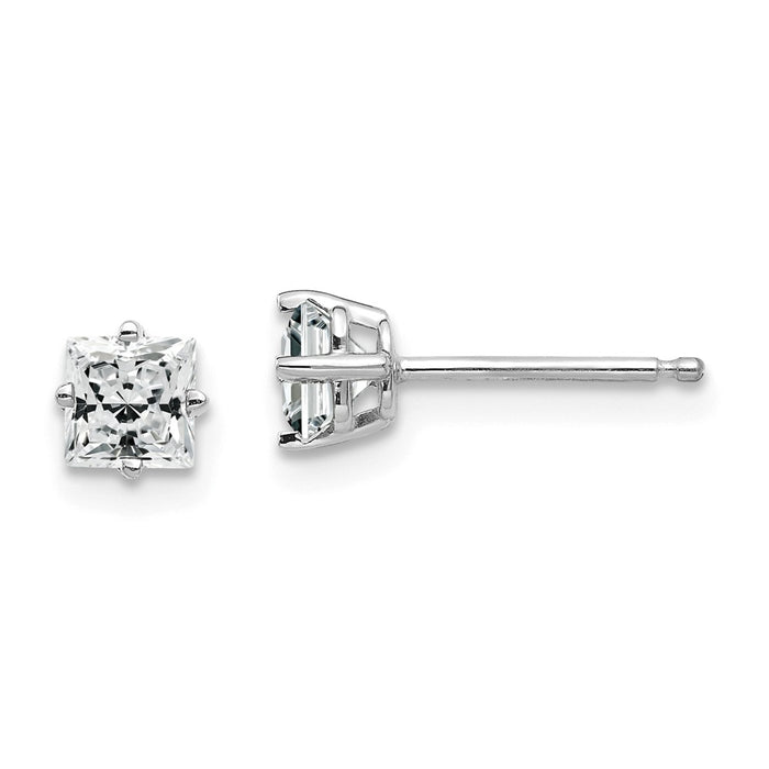 Million Charms 14k White Gold 4mm Cubic Zirconia Earrings, 4mm x 4mm