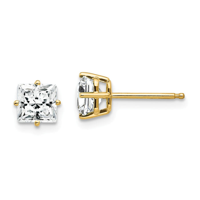 Million Charms 14k Yellow Gold 5mm Cubic Zirconia Earrings, 6mm x 6mm