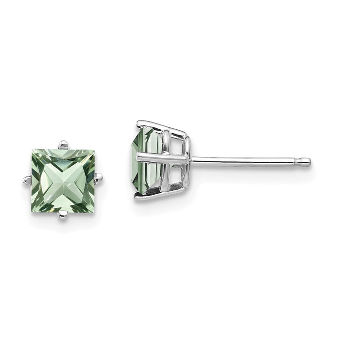 Million Charms 14k White Gold 5mm Square Green Quartz Earrings, 6mm x 6mm